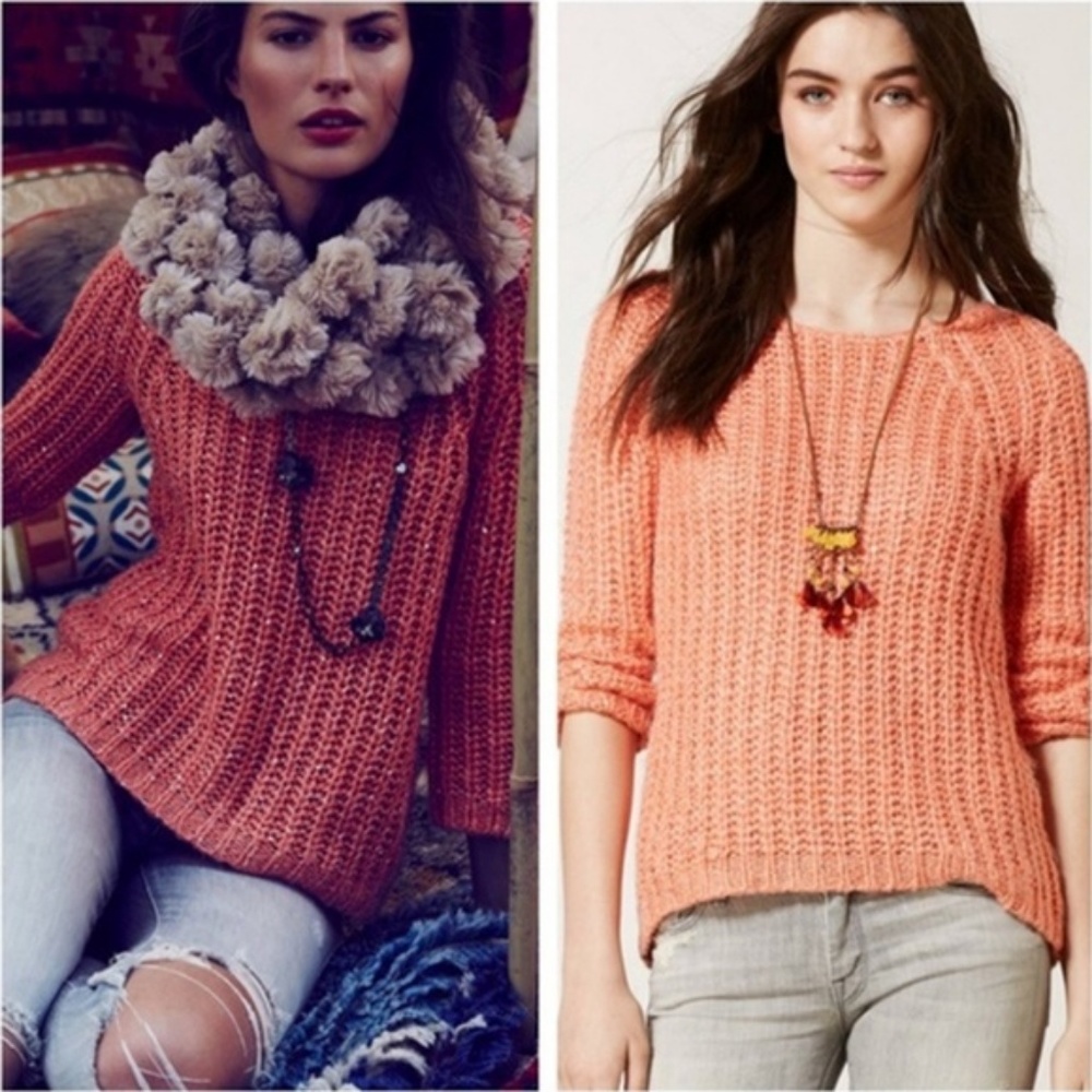 🍍ANTHROPOLOGIE Knitted & Knotted Sun Stitch Black Sequin Embellished Sweater
